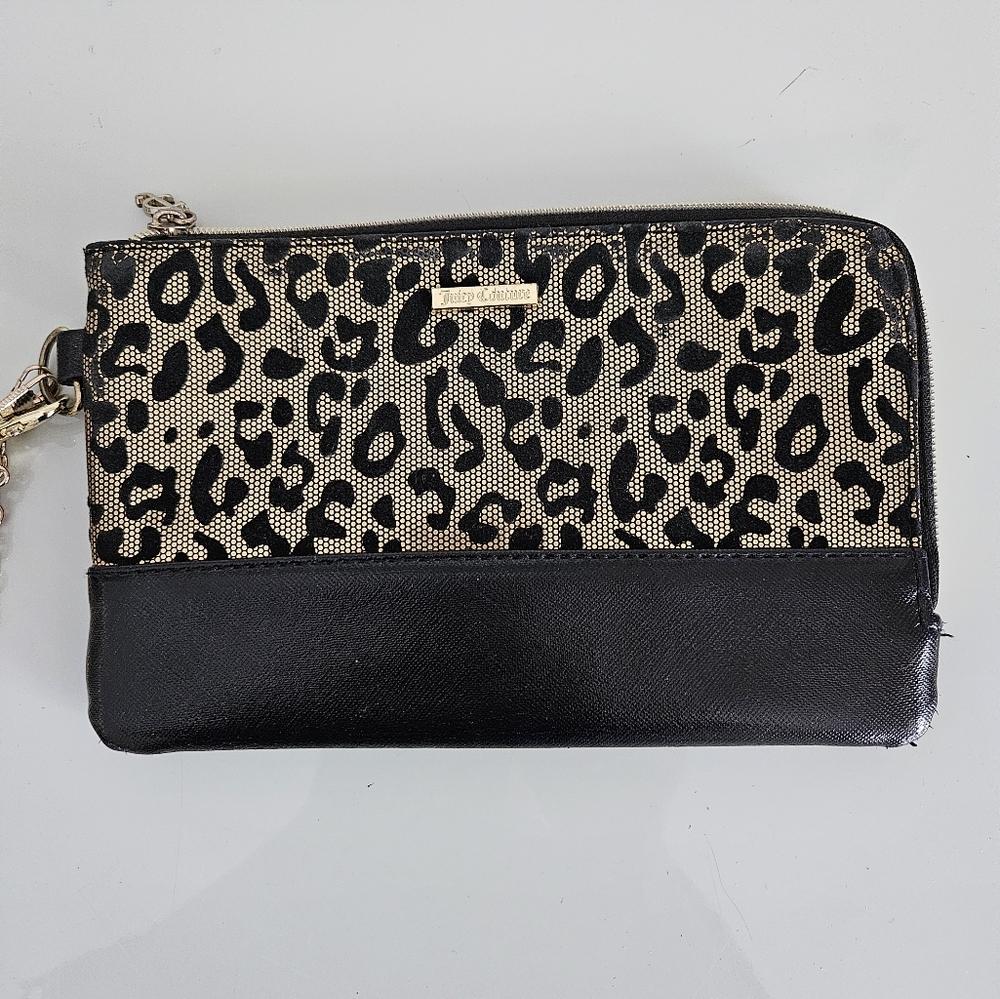 Juicy Couture Gold Metallic & Black Animal Print Wristlet